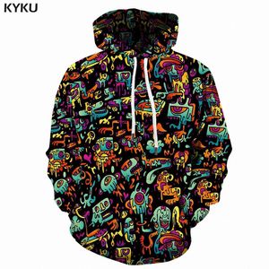 KYKU Marca Sudaderas psicodélicas Hombres Sudadera abstracta Impreso Anime 3D Impreso Graffiti Sudadera con capucha Imprimir Divertido con capucha Casual H0909