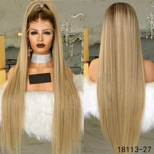 Perruque Lace Front Wig synthétique lisse 12 ~ 26 pouces, perruques de Simulation de cheveux humains, couleur ombrée, perruques de cheveux humains Pelucas 18113-27