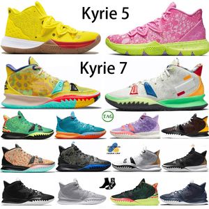 Kyrie 7 5 Bob Esponja Patrick House 1 Mundo 1 Personas Visiones amarillas Ky-D Weatherman Concepts Copa Blanco Negro Raygun Azul Marfil pálido Zapatos de baloncesto para hombre