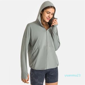 L-185 Femmes Yoga manteau à capuche UPF vêtements Runing Rashguard glace soie séchage rapide Sports de plein air anti-éruption loisirs alpinisme