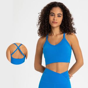 L-342 Soutien-gorge à col en V Sensation nue Soutien-gorge de yoga Antichoc Running Sports Brassiere Haut de remise en forme à haute élasticité Haut en forme de X Sexy Tank avec bonnets amovibles