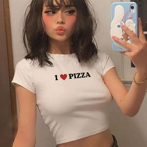 L Love Pizza Print Y2K Aesthetic kawaii bébé tee décontracté à manches courtes à manches courtes coréennes HARAJUKU TSHIRT