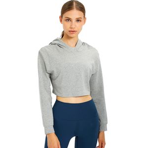 L016 Relaxed Fit Cropped Hoodies Yoga Top Sexy Running Sports Jacket Chemises à manches longues Sweats d'extérieur Automne et hiver Hauts d'entraînement Taille Longueur T-shirt d'entraînement