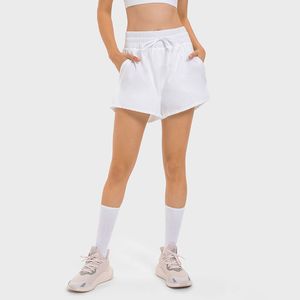 Pantalones cortos de Yoga de tela refrigerada por agua L361 para mujer, pantalones cortos con forro de tiro alto de 5 