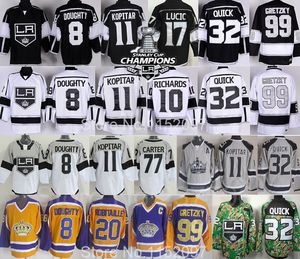 Kings de Los Angeles Jersey Hockey Coupe Stanley 8 Drew Doughty 11 Anze Kopitar 17 Milan Lucic 32 Jonathan Quick 99 chandails de Wayne Gretzky