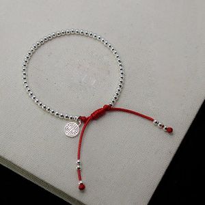 La Monada plus petite perle de 16 cm File rouge heureuse pour la main 925 Bracelet en argent Bracelets de corde 240315