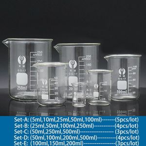 Juego de suministros de laboratorio Vaso de precipitados de vidrio de borosilicato A-F Taza de medición a escala resistente al calor de equipo de laboratorio