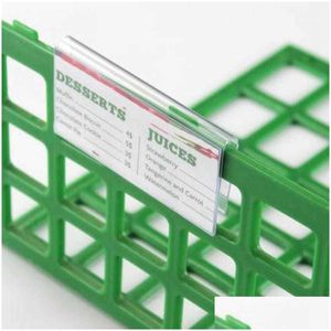 Etiquetas Etiquetas Venta al por mayor 10 8 6 cm x 4 2 cm Plástico transparente Etiqueta de PVC Signo de etiqueta Soporte de clip para supermercado Tienda Estante de vidrio de madera F Dh2Kl