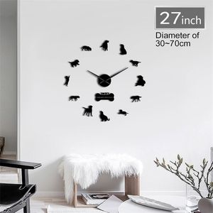 Labrador Retriever Dog Breeds Big Time Clock Animaux auto-adhésifs DIY 3D Horloge murale Dog Club Puppy Lover Room Wall Art Decor 201202