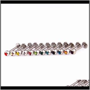 Labret, Drop Delivery 2021 Labret Ring Lip Piercing Stud Crystal Gem Stone Fashion Body Jewelry 316L Acier inoxydable 16G 6Mm 8Mm 10Mm Bar Ear