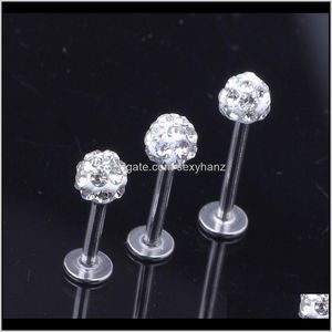 Labret, Drop Delivery 2021, venta al por mayor, 20 unids/lote, anillos de Labret de labio de acero inoxidable cristalino, Piercing para oreja, pendiente para trago, joyería para el cuerpo U