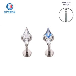 Labret Lip Piercing Jewelry ASTM 36 Filetage interne en forme de losange Zircon Ring Boucles d'oreilles Helix Stud Body 230614