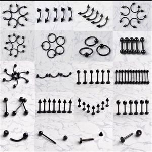 Labret Lip Piercing Bijoux PINKSEE En Gros 7tyles 70 Pcs Lot Corps En Acier Noir Pierce Mamelon Nombril Ventre Sourcils Anneau 230614