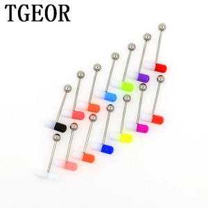 Labret Lip Piercing Bijoux en gros Charme 100 pcs couleurs mélangées 14G en acier inoxydable et acrylique pilule LANGUE piercing ANNEAU 230906