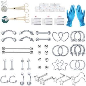 Labret Lip Piercing Bijoux ZS 71pcslot Kit d'outils pour le corps professionnel 14G 20G en acier inoxydable Oreille Nez Nombril Anneau Lèvres Sourcils 230802