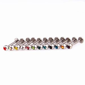 Labret Anneau Lèvre Piercing Stud Cristal Gem Pierre De Mode Corps Bijoux En Acier Inoxydable 316L 16G 6mm 8mm 10mm barre Oreille Tragus Bone264L