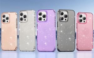 Étuis à paillettes Bling pour iPhone 15 Plus 14 13 Pro MAX 12 11 Iphone15 en plastique dur PC souple TPU cristal scintillant clair transparent mode téléphone portable couverture arrière coque peau