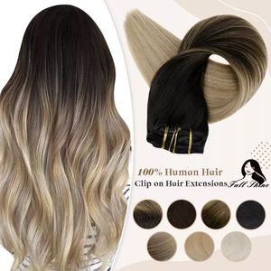 Lace s Full Shine Clip in Hair Human Balayage 7pcs 120g Double Trame Pour Femme 230621