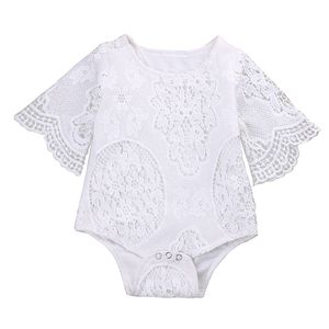 Body hueco blanco de encaje para niñas recién nacidas, ropa de manga con volantes, mono, trajes