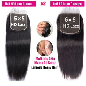 Pelucas de encaje Lemoda 4x4 5x5 6x6 HD Cierre recto transparente frontal peruano Remy cabello humano 10 22 pulgadas 231025