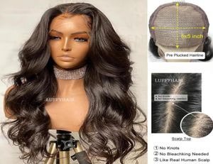 Pelucas de encaje Luffyhair Wavy Human Hair with Baby Gluess 5x5 Silk Base 150 Densidad Brasil Fano Fake Top Front32301628700851