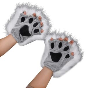 Gants d'hiver sans doigts avec patte d'animal pour femme, ours pelucheux, chat, griffe de patte, demi-doigt, demi-couverture, mitaine chaude