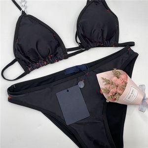 Bikini negro con letras sexy para mujer, traje de baño Floral de dos piezas, traje de baño con personalidad para fiesta de verano, traje de baño brillante con espalda descubierta para vacaciones