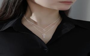 Mesdames Silver à deux couches Collier Bijoux de mariage Accessoires de mariée Lock Coeur Couche Couce 925 Silt Sterling Cheap en stoc3443660