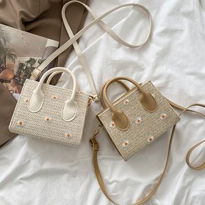 Bolsos tejidos de paja para mujer, bolso de hombro informal pequeño con cremallera fresca, bolso de mensajero de tendencia urbana para mujer, bolsos de mano para mujer 2021