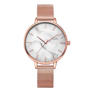 Reloj de mujer Pulsera de acero inoxidable 38 mm Superficie de mármol de oro rosa Regalo simple de moda para novia