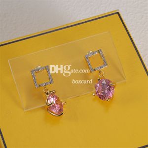 Boucles d'oreilles en diamant pour femmes, bijoux de styliste, strass scintillants, pendantes avec boîte, cadeau d'anniversaire