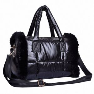 Bolsas de lujo para mujer Bolso de piel de conejo Tote Space Cott Shell Feather Winter Down Bolsas de hombro Cott Soft Bucket Crossbody Bag r0ik #