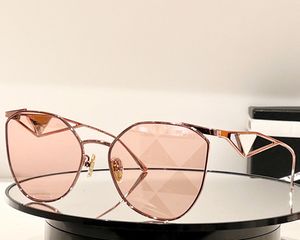 Lady Metal Frame Gafas de sol SPR50Z Gafas ópticas Lentes rosas Marco de ojo de gato Triángulo Signo Mujeres Gafas de sol de ocio Caja original