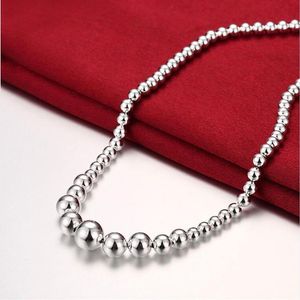 Collier en argent sterling plaqué pour femmes, grandes et petites perles, GSSN195, joli collier en argent 925, bijoux, chaîne269U