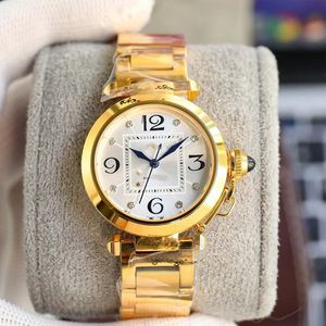 Reloj de señora Relojes de cuarzo Hebilla deslizante de acero inoxidable Reloj de oro de diseño de 32 mm Relojes con movimiento luminoso de zafiro Montre de Luxe