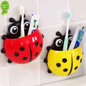 Soporte para cepillo de dientes de mariquita, ventosa de pared con dibujos de animales e insectos, soporte para pasta dental, contenedor, organizador de baño