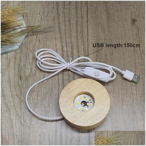 Supports de lampe Bases 20 pièces 100mm 3D Base en bois ronde USB veilleuse LED support d'affichage pour boule cristal sphère bricolage éclairage goutte livraison Dh1Qj