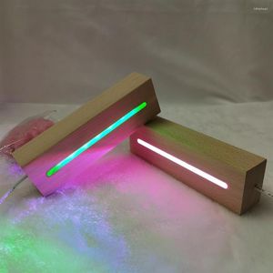 Lamp Holders Rectangle Solid Beech Wooden LED Base For Resin Letter Acrylic Glass Art Wood Light Display Stand Dropship