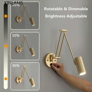 Lamps Led Dimmable Lamp Bedroom Bedside Reading Folding Telescopic Switch Modern Creative Study Rocker Wall Light FixtureHKD230701