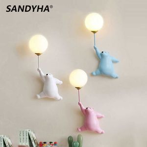 Lámparas SANDYHA LED Luz de pared interior Dormitorio Lámpara de luna nocturna para el hogar Dormitorio Decoración minimalista moderna Oso de dibujos animados Lámpara para niñosHKD230701