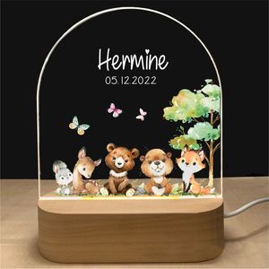 Lamps Shades Personalized Koala Night Light Custom Name Baby Acrylic Lamp Wood Base born Kid Gift Children Bedroom Decor Rainbow Elephant 230418