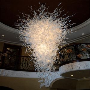 Lampes Top Moderne Pendentif Lumière Clair Grand Blanc Lustres En Verre Soufflé Lustre Éclairage pour el Decoration236w