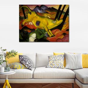 Paisaje lienzo abstracto arte vaca amarilla Franz Marc pintura hecha a mano decoración exótica para Tiki Bar