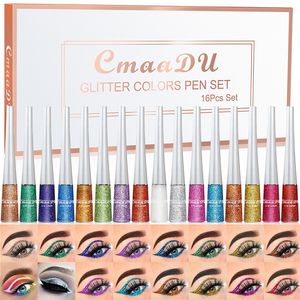 Delineador de ojos líquido de 16 colores CMAADU, delineador de ojos en polvo con lentejuelas brillantes, delineador de ojos en polvo de secado rápido, maquillaje de sombra de ojos sin manchas de larga duración