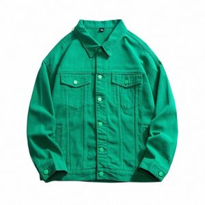 Solapa de los hombres verde blanco chaqueta de mezclilla holgada tendencia casual calle hip hop de gran tamaño jean abrigo azul blanco verde negro 5xl u1no #