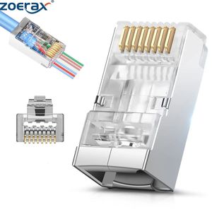 Laptop Adapters Chargers ZoeRax 50pcs Shielded RJ45 Cat6 Cat6A Pass Through Connectors 3 Prong 8P8C Gold Plated Ethernet Ends for FTP STP Network Cable 231007