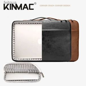 Laptop Cases Backpack Kinmac Brand PU Leather Laptop Bag 1213.31415.415.6 InchShockproof Man Lady Women Case For MacBook Air Pro M1-2 PC Dropship YQ240111