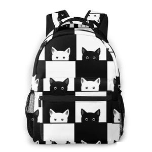 Cas d'ordinateurs portables sac à dos pour les femmes pour enfants pour adolescentes Black White Cat Cat Board Femme Notebook Bagpack Travel Drop Deli Dhpac
