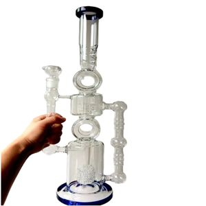 Grands narguilés de bang d'eau en verre de 18 pouces avec pneu Perc Recycler Oil Dab Rigs Femelle 14mm Joint