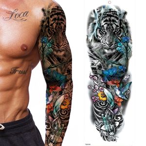 Grand bras manches tatouage étanche temporaire tatouage autocollant tigre papillon hommes pleine fleur Tatoo corps Art tatouage fille